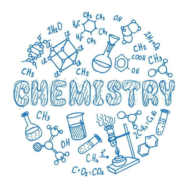 Set van hand getrokken chemie doodles gevormd in cirkel. — Stockvector