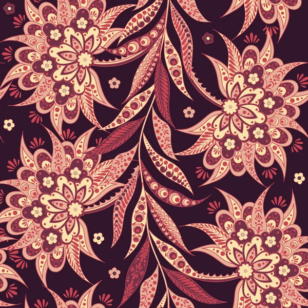 Индийский цветочный бесшовный рисунок в стиле батик — стоковый вектор