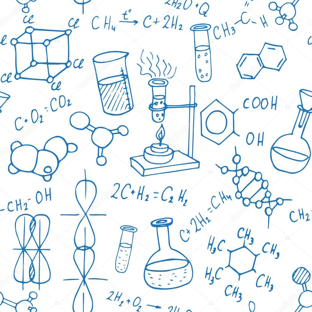 chemistry hand drawn doodles background.