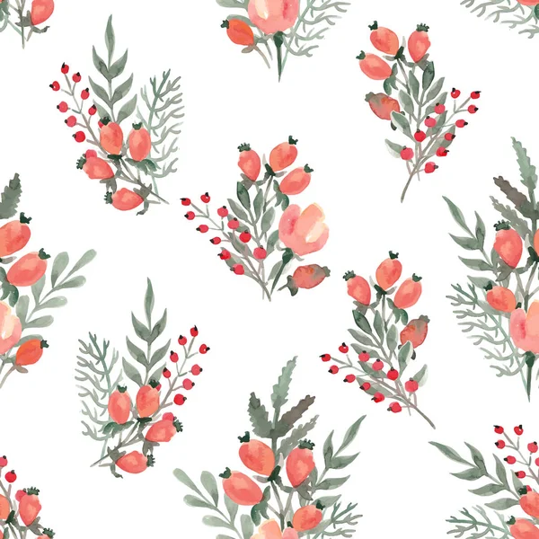 Hand drawn red watercolor berries seamless pattern — Stock Vector