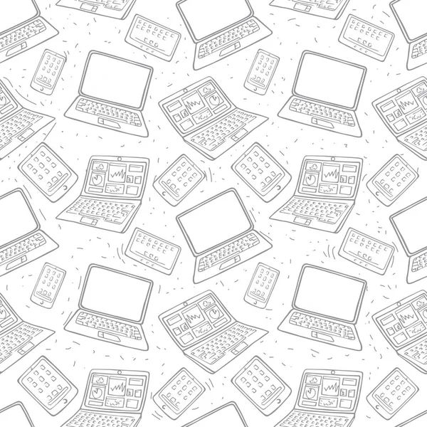 Vector seamless pattern of hand drawn doodles of electronic gadgets — Stock Vector