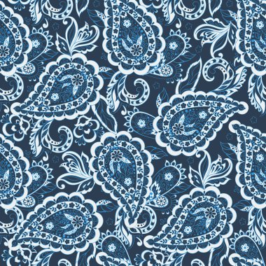 Paisley çiçekleri pürüzsüz desen. Tekstil için Asya çiçek vektör illüstrasyonu