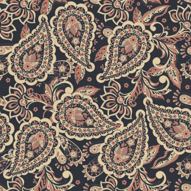 Çiçeksiz desenli desenli şal desenli süs. Asya tekstil biçiminde vektör illüstrasyonu