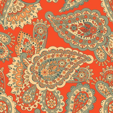 Çiçeksiz desenli desenli şal desenli süs. Asya tekstil biçiminde vektör illüstrasyonu