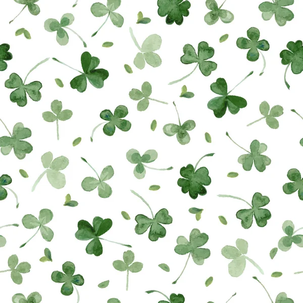 Watercolor clover seamless vector pattern. hand draw leaves for St Patrick's day — Stock Vector