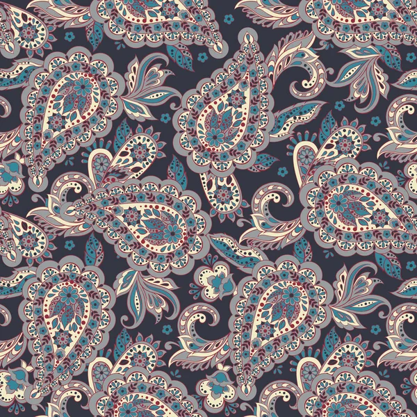 Paisley sömlöst mönster med indianska stil blommor. blommig vektor bakgrund — Stock vektor
