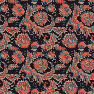 Damsk Çiçekleri kusursuz desen. Çiçek Batik vektör süsü.