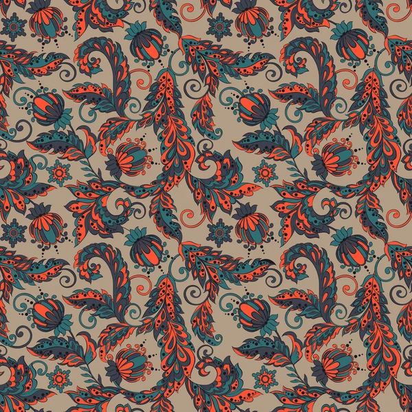 Motif floral vintage sans couture dans le style batik indien — Image vectorielle
