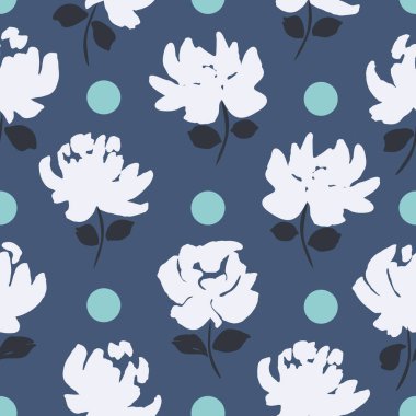  Şirin çiçekler ve noktalar pürüzsüz desenler. Çiçek vektör arkaplanı