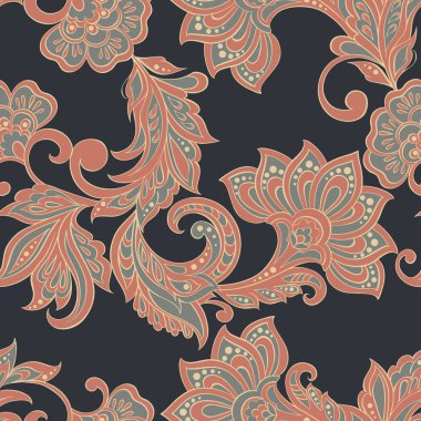 Çiçek desenli. Hint, Şam sorunsuz duvar kağıdı. Vektör arka plan