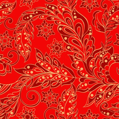 Hint tarzında kusursuz bir desen. Çiçek vektör illüstrasyonu