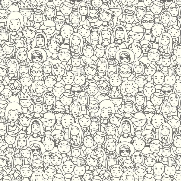 Modèle homogène de foule de personnes. illustration vectorielle de visages de personnes dessinées à la main — Image vectorielle