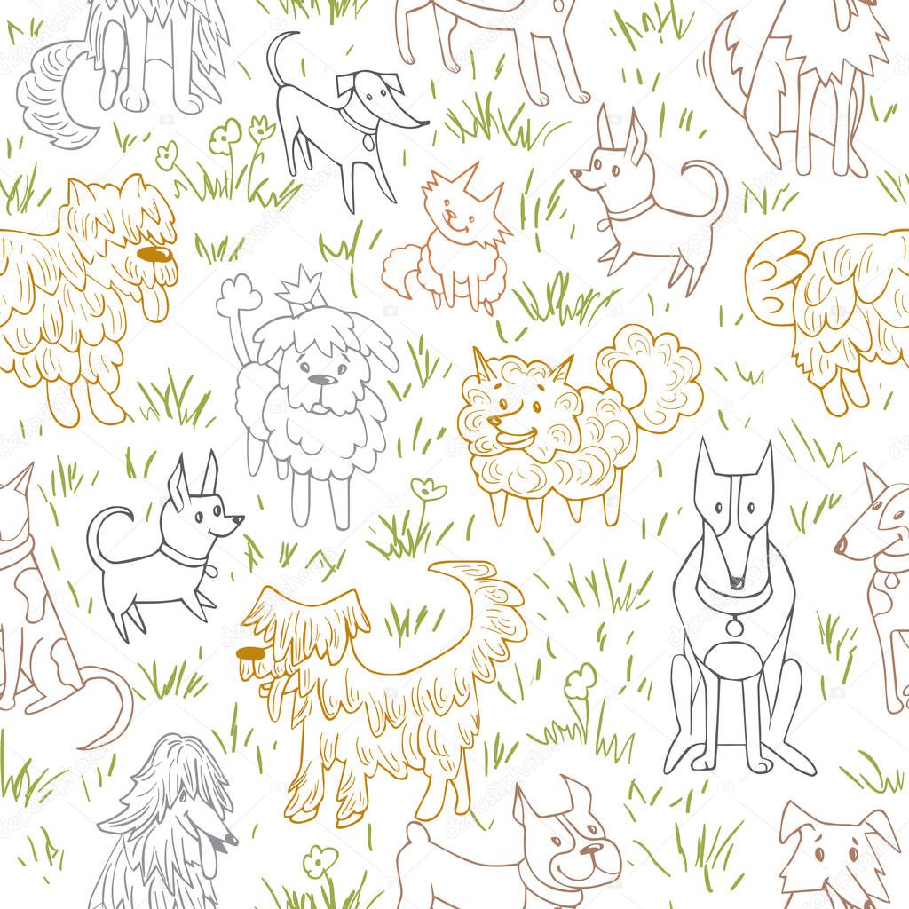 Cute dogs pattern. Seamless vector illustration