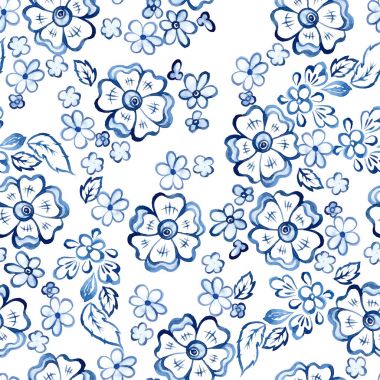 Rus gjel tarzı güzel suluboya çiçekli çiçekli seamless modeli