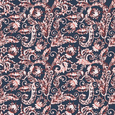 Etnik çiçekler kusursuz vektör deseni. Çiçek mahsulü arka plan