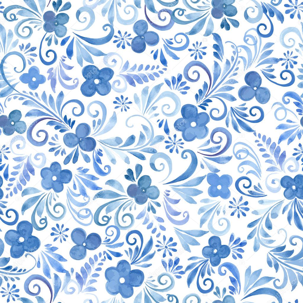 Watercolor Flowers seamless pattern.