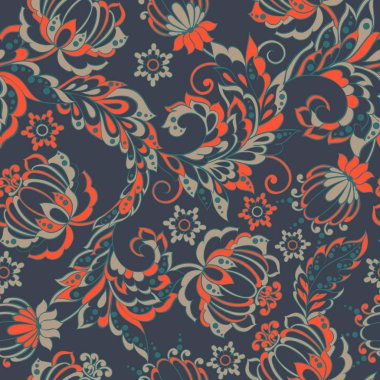 Etnik çiçekler kusursuz vektör deseni. Çiçek mahsulü arka plan