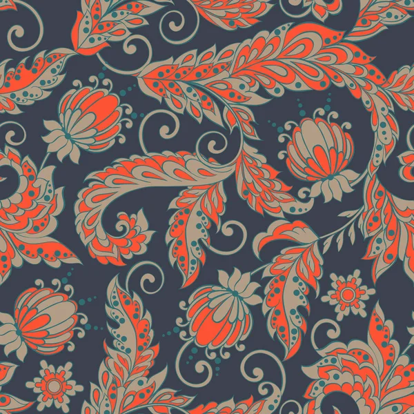 Vintage floral seamless pattern in batik style — Stock Vector