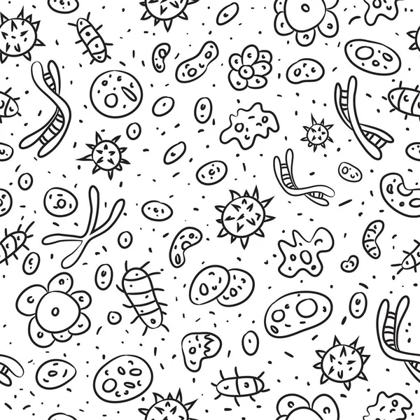 手描きのシームレスな細菌パターン。ベクターイラスト — ストックベクタ