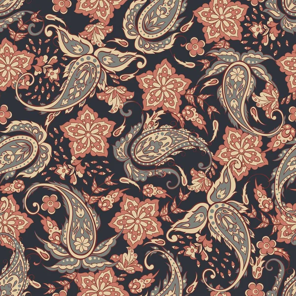 Paisley nahtloses Muster mit Blumen im indischen Stil. — Stockvektor