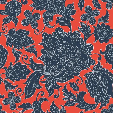 Folklorik çiçekler kusursuz desen. Etnik çiçek vektör süsü