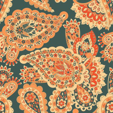 Çiçeksiz desenli desenli şal desenli süs. Asya tekstil biçiminde vektör illüstrasyonu