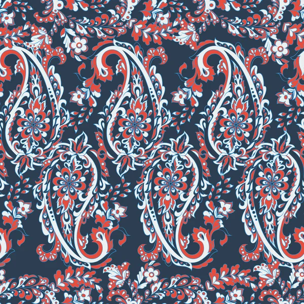 Motif floral sans couture avec ornement paisley. Illustration vectorielle dans le style textile asiatique — Image vectorielle