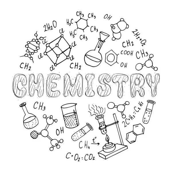 Csoportja, kézzel rajzolt kémia doodles alakú kö — Stock Vector