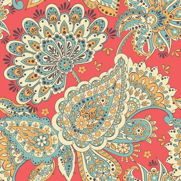 Paisley seamless узор с цветами в индийском стиле . — стоковый вектор