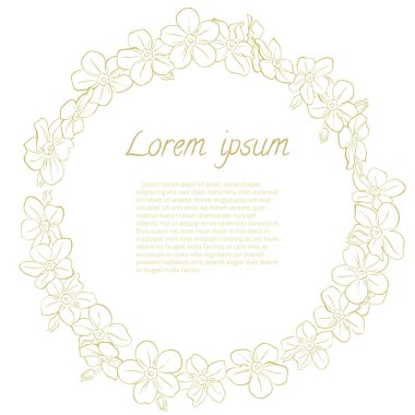 Çiçek çelenk el çekilmiş. Davetiyeler için yuvarlak çerçeve