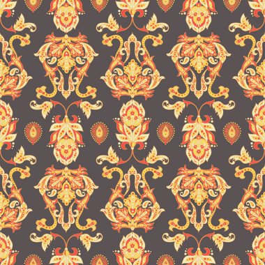 Hint usulü çiçek vektör süsü. Klasik dikişsiz desen.