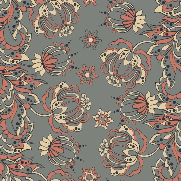 Vector Floral Illustration im asiatischen Textilstil. Nahtloses Muster mit ethnischen Blumen. — Stockvektor