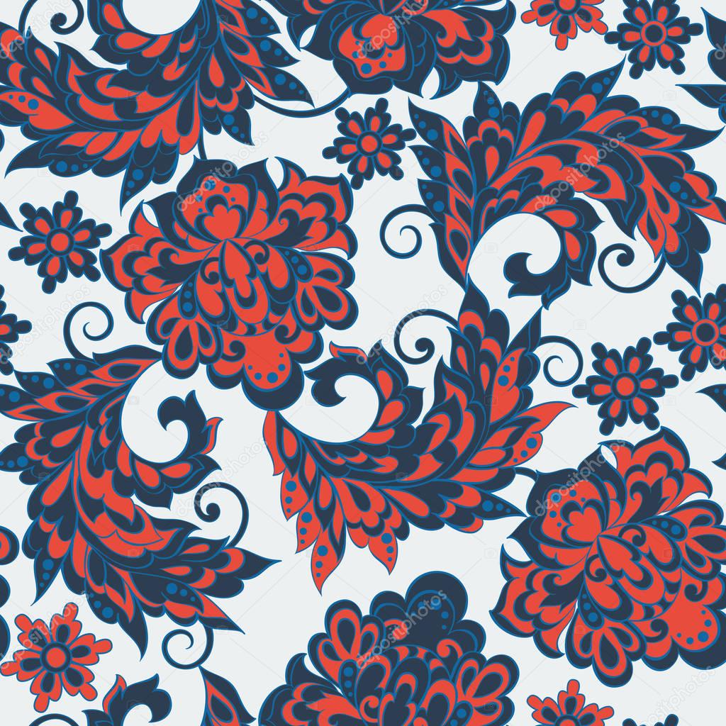Asian flowers seamless pattern. Floral vector background.