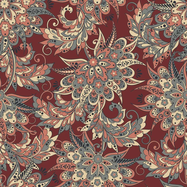Patrón floral indio sin costuras en estilo batik — Archivo Imágenes Vectoriales