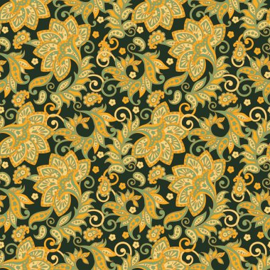 Folklorik Batik çiçek vektör süsü. Etnik Çiçeksiz desen.