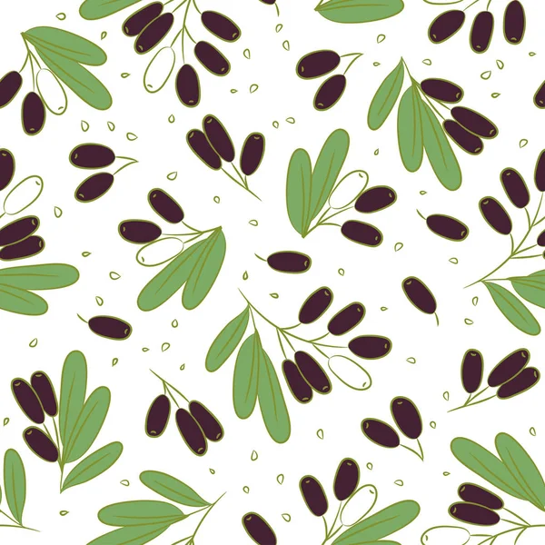 Olives hand drawn pattern. food vector background — Stock Vector
