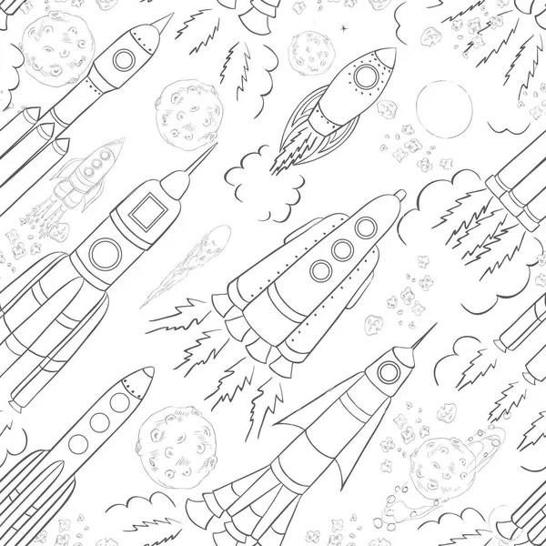 Espacio dibujado a mano patrón sin costura. niños vector fondo — Vector de stock