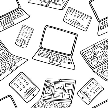 elle çizilmiş vektör seamless modeli elektronik becerikli alet doodles.