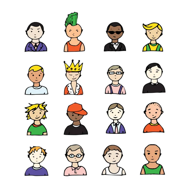 Set van hand getrokken doodle gezichten. grappige portretten. vector avatar — Stockvector