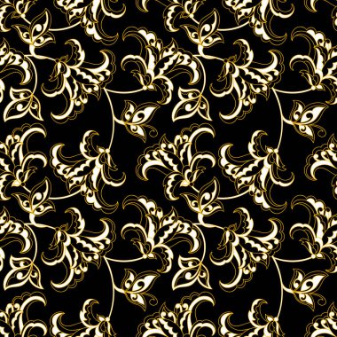 Klasik çiçeklerin dikişsiz deseni. Etnik çiçek vektör arkaplanı