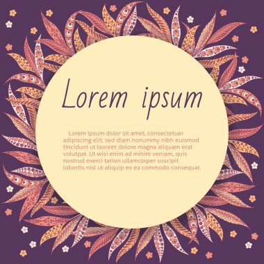 Yuvarlak çerçeveli ve çiçekli bir tebrik kartı.