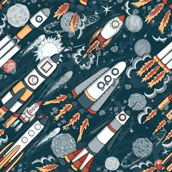 Hand drawn space seamless pattern. — Stock Vector