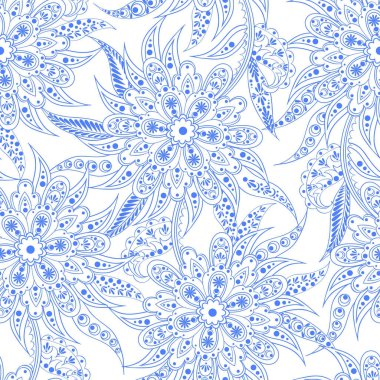 Etnik çiçekler pürüzsüz vektör deseni.