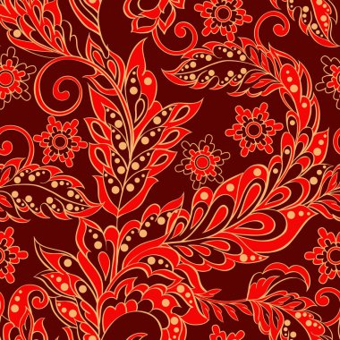 Hint tarzında kusursuz bir desen. Çiçek vektör illüstrasyonu