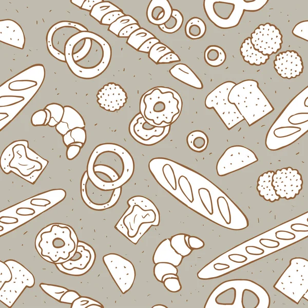 パン屋さんのシームレスなパターン。手描きのベクトルの背景 — ストックベクタ