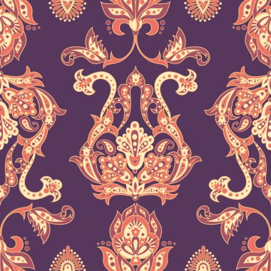 Etnik çiçekler kusursuz vektör deseni. Çiçek mahsulü arka plan