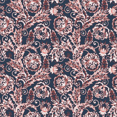 Etnik çiçekler pürüzsüz vektör deseni. 