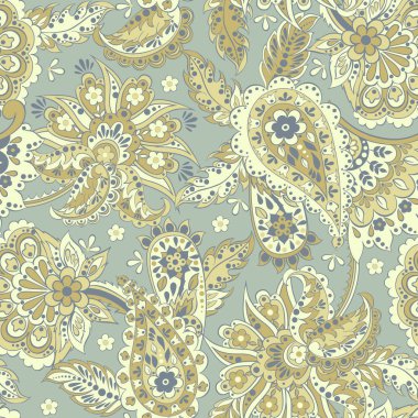 Hint tarzı çiçeklerle Paisley seamless modeli. 
