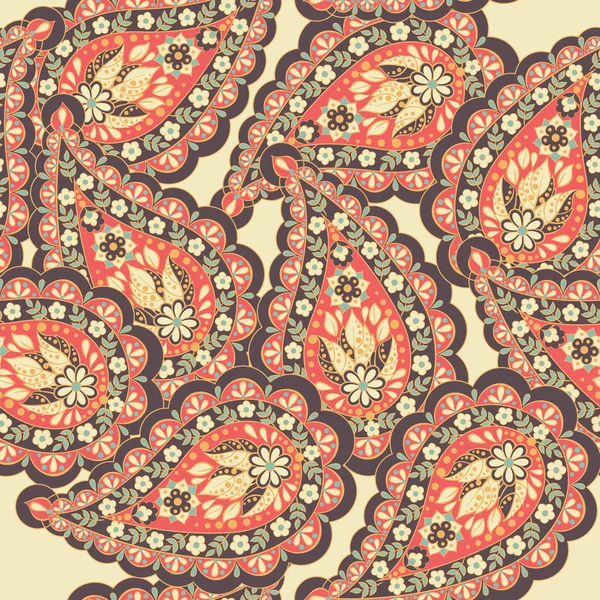 Blommig Paisley mönster. Sömlös asiatisk textil bakgrund — Stock vektor