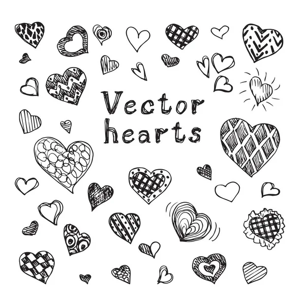Sada ručně kreslených vektorových srdcí — Stockový vektor